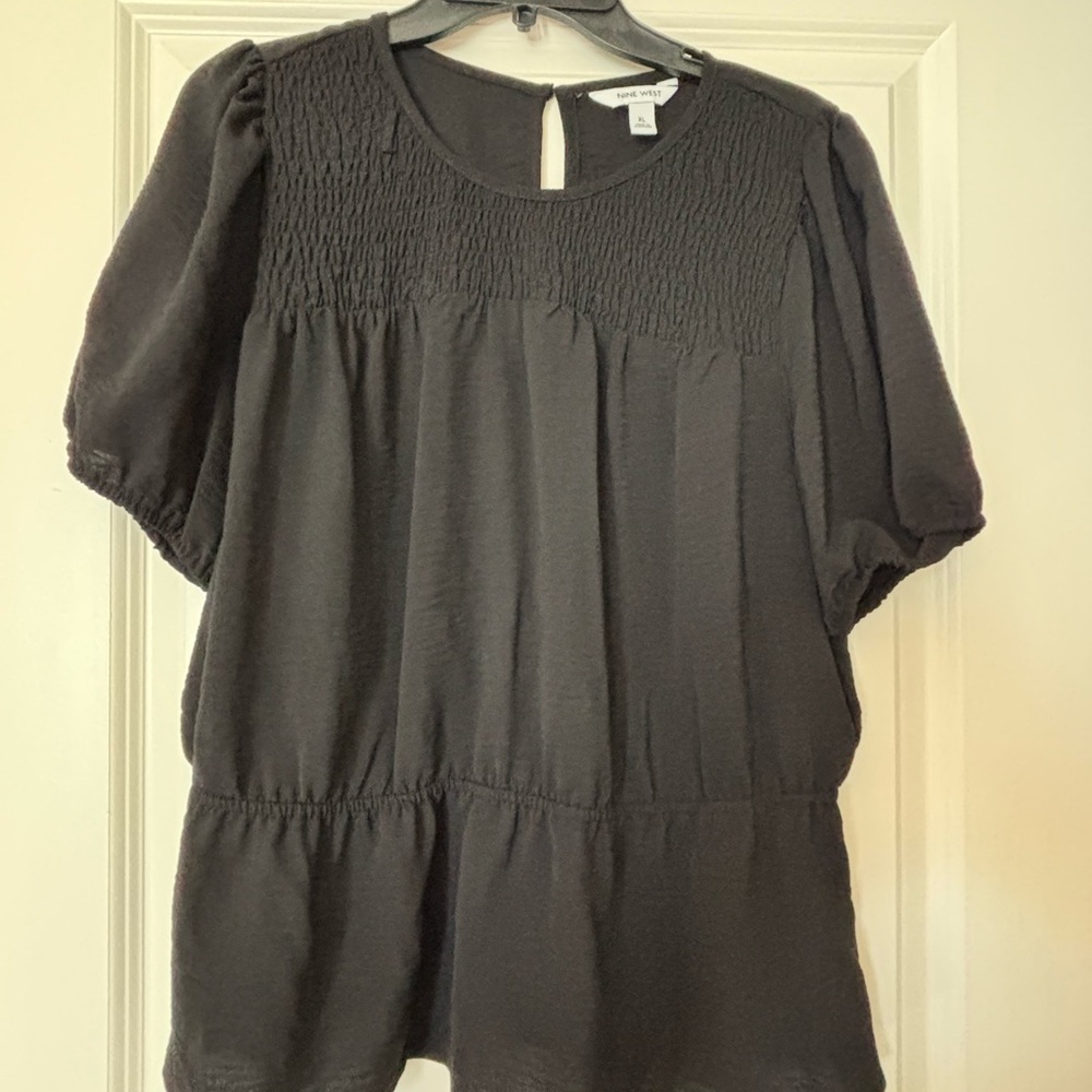 Nine West Charcoal Smocked Blouse